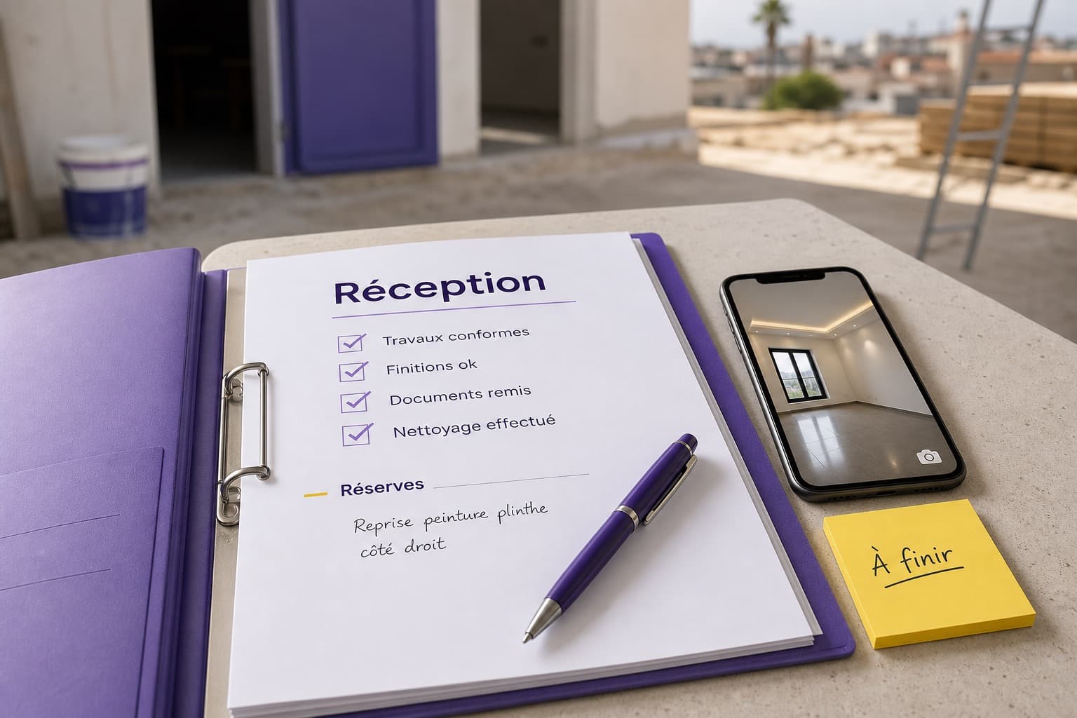 Réception de chantier : réserves, photos et facture sans confusion